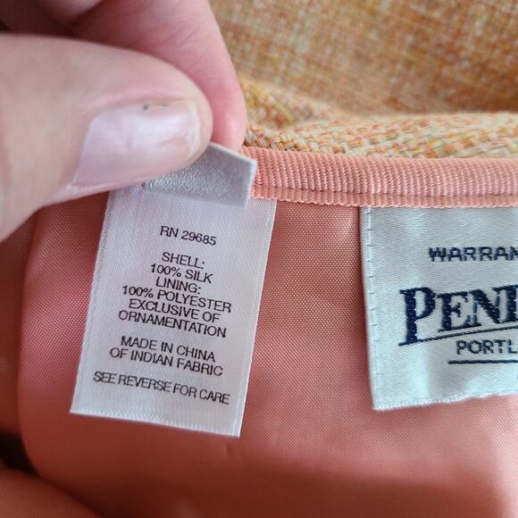 Pendleton Tweed Orange Peach 100% Silk Pleated Zip Petite Skirt Size 10 - Picture 4 of 10